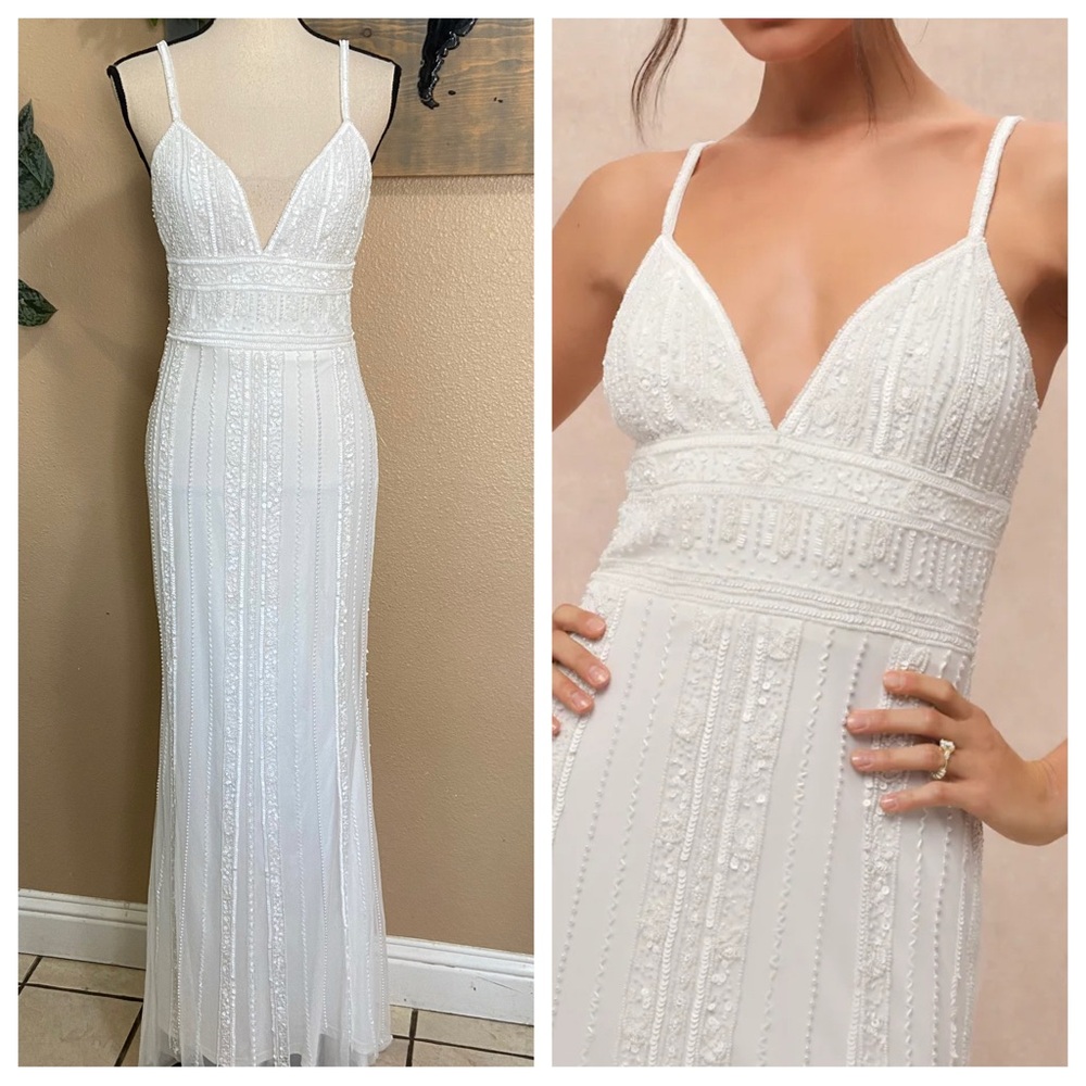 NWOT Lulus Stunning Vow White Beaded Sequin Maxi Dress
